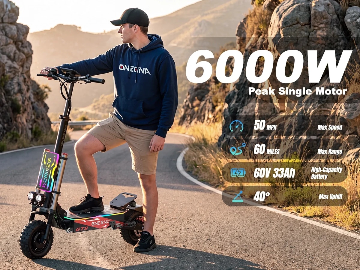 Электросамокат ONECNA NEW GT8P – обзор и цена 60V 5600W Dual Motor Electric Scooter