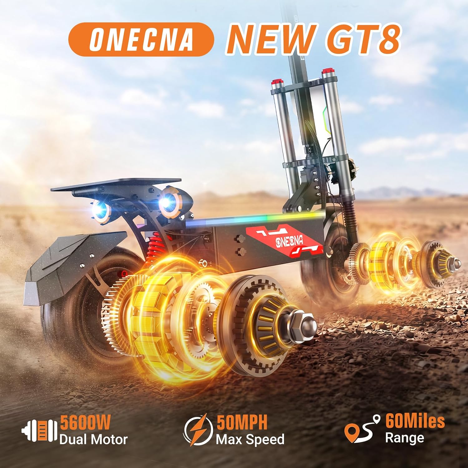 Электросамокат ONECNA NEW GT8P – обзор и цена 60V 5600W Dual Motor Electric Scooter